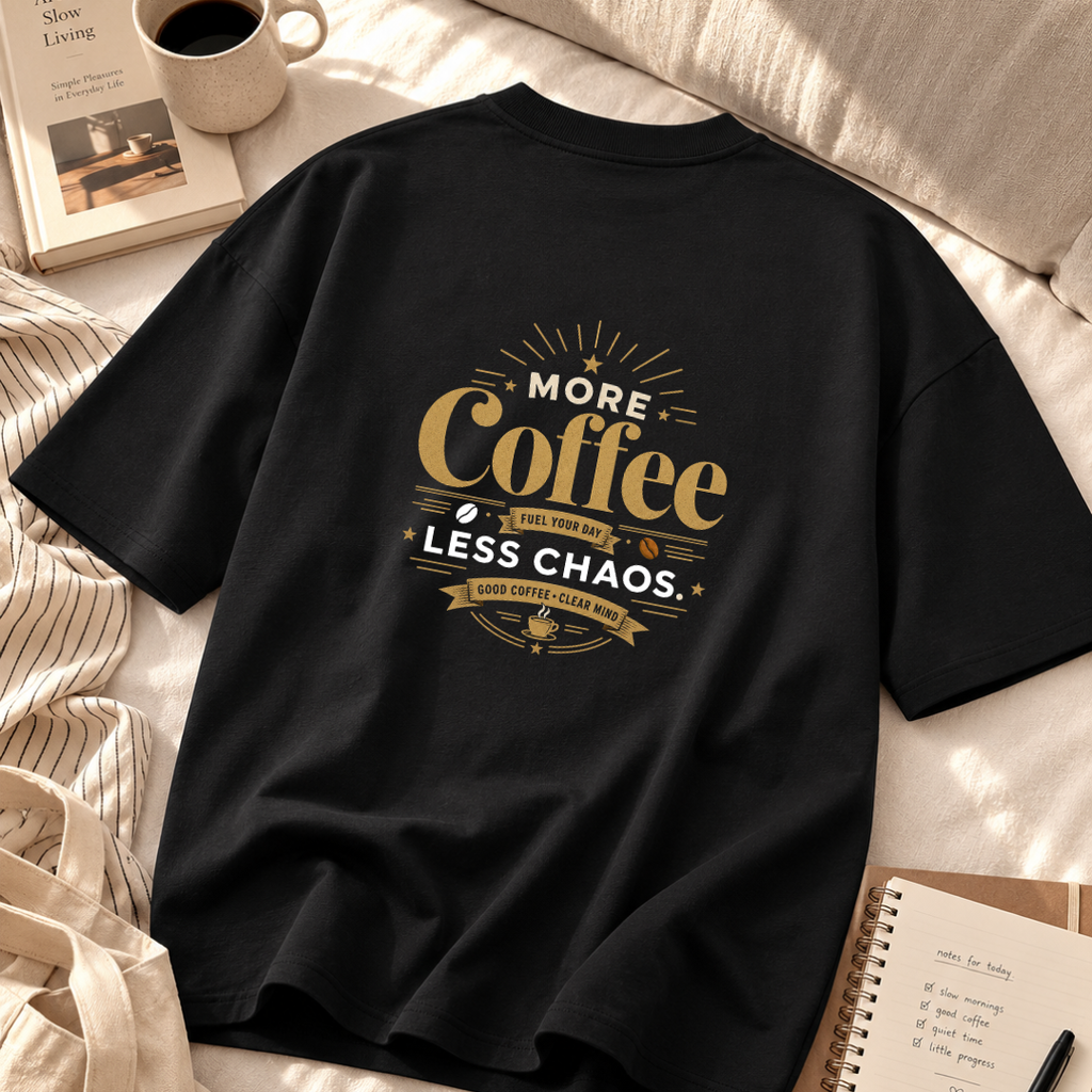 More Coffee, Less Chaos – Premium Oversized Boxy T-Shirt