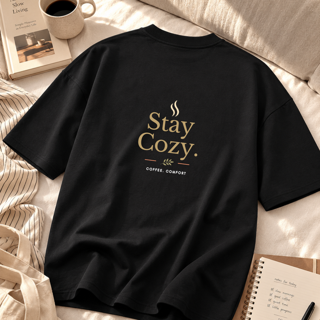 Stay Cozy™ Oversized T-Shirt | Coffee. Comfort. Slow Living.