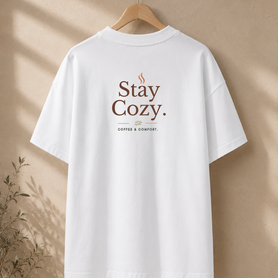 Stay Cozy™ Oversized T-Shirt | Coffee. Comfort. Slow Living.
