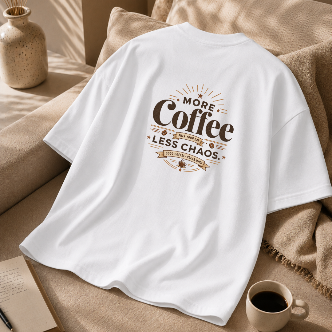 More Coffee, Less Chaos – Premium Oversized Boxy T-Shirt