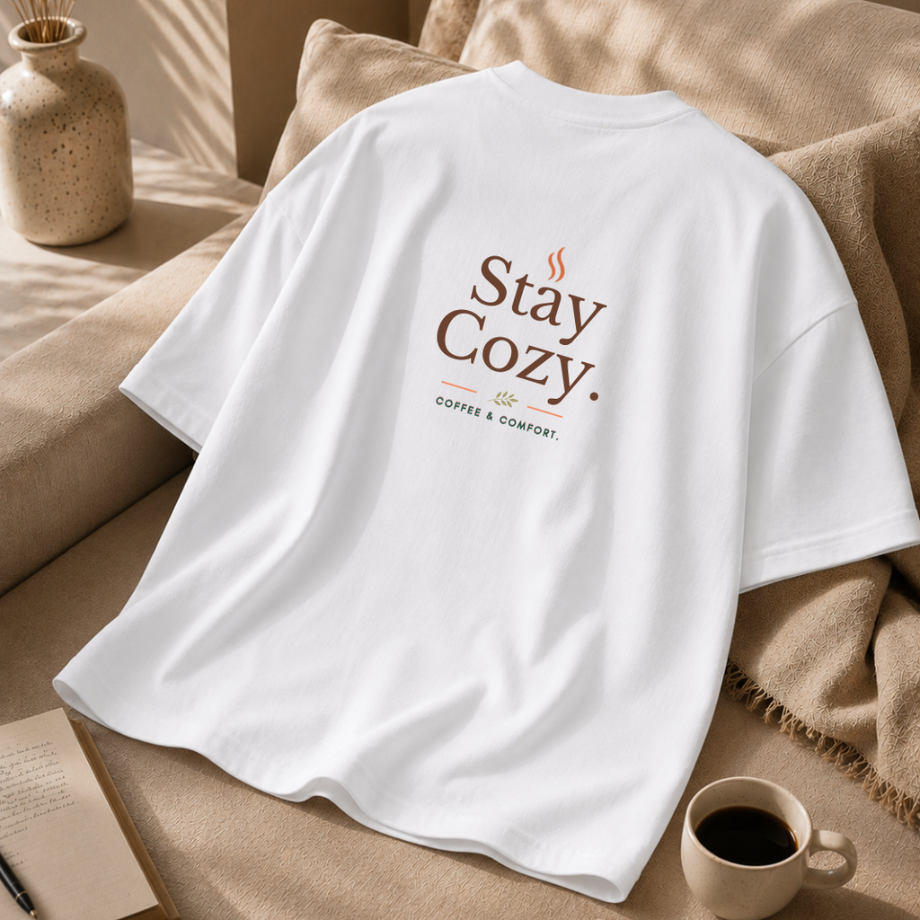 Stay Cozy™ Oversized T-Shirt | Coffee. Comfort. Slow Living.